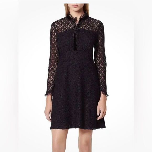 Sandro Paris Dark Navy Lace Dress size Medium EUC - Picture 1 of 16
